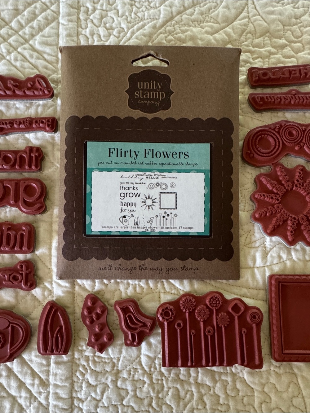 Flirty Flowers Repositionable Stamp Set - Teal & Brown